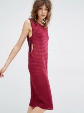💠Samsøe & Samsøe Jil Ribbed Cut Out Midi Dress Womens Large Beet Red Scandi